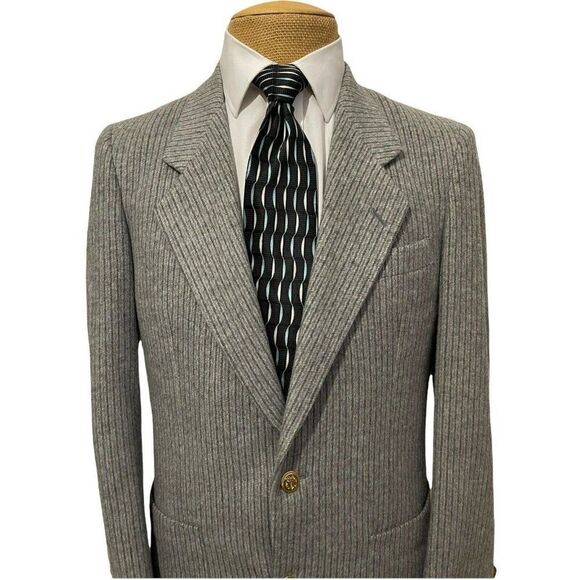 Men's‎ Sports Coat Gray Gold Buttons Flannel Camel Hair Wool Blend Size 39 R - Picture 3 of 10